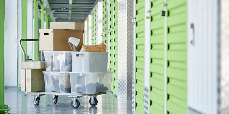 Boxes to be unloaded at a mini storage